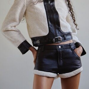 Understated Leather Faux Shearling Leather Shorts Vintage Brown Size S NWT